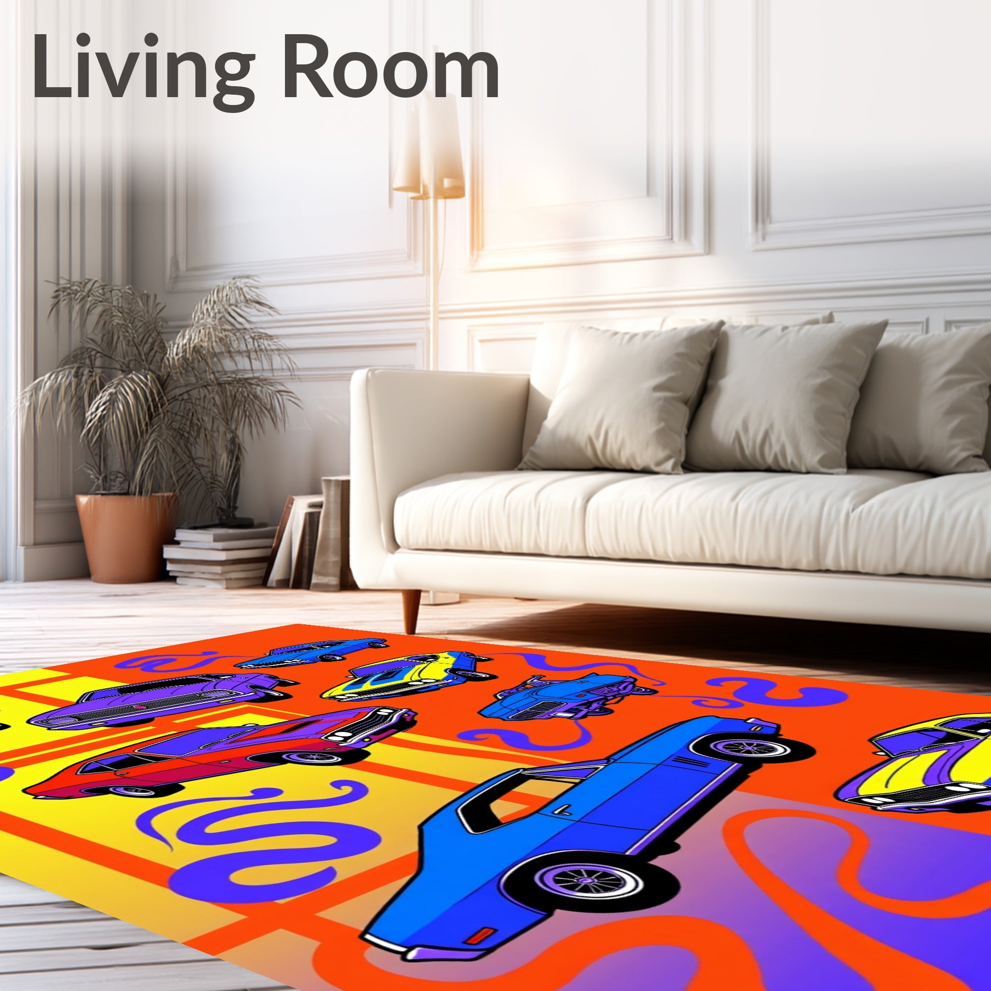 Retro Muscle Cars Vibrant Playfulness Rug