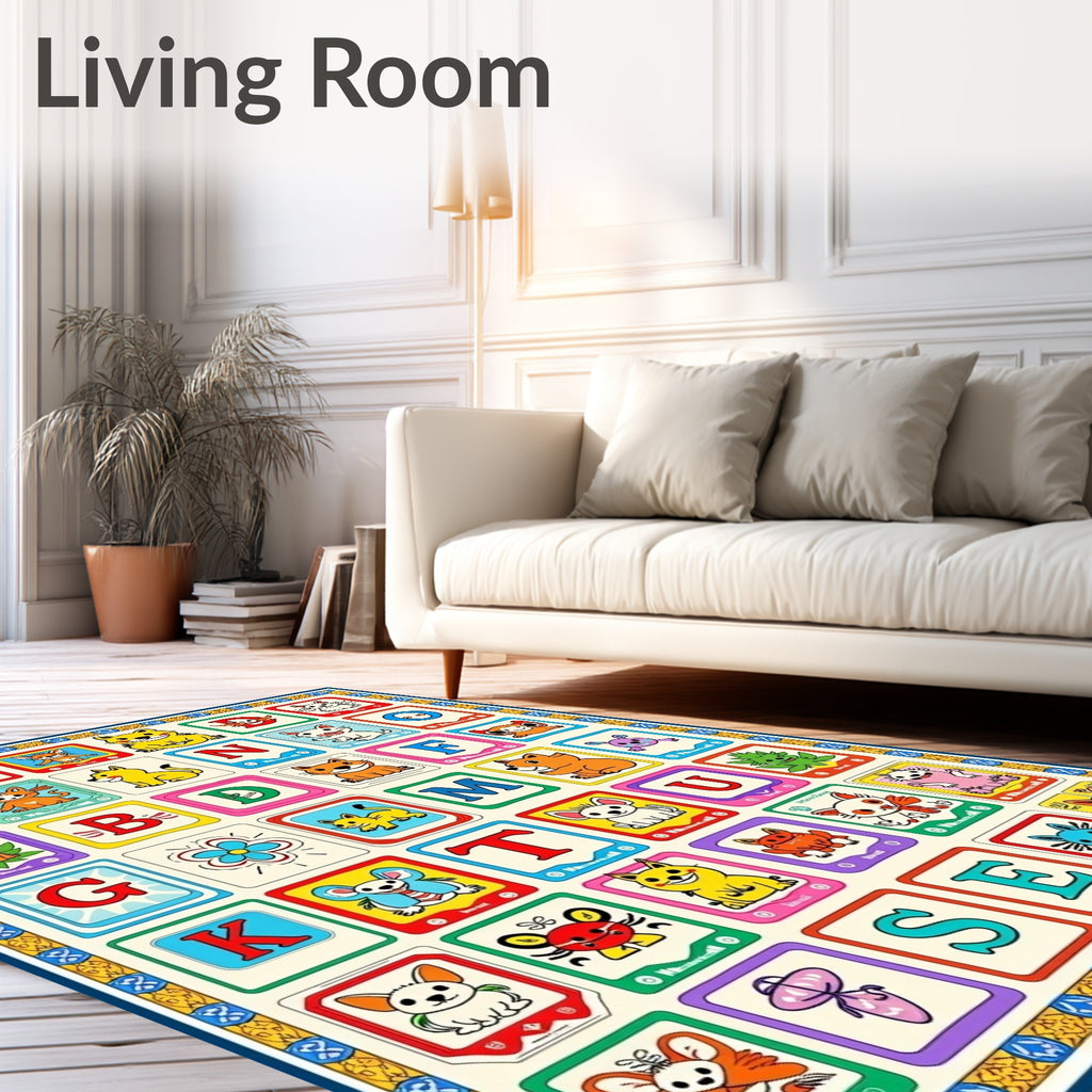 Playful Alphabet Animals Colorful Squares Rug