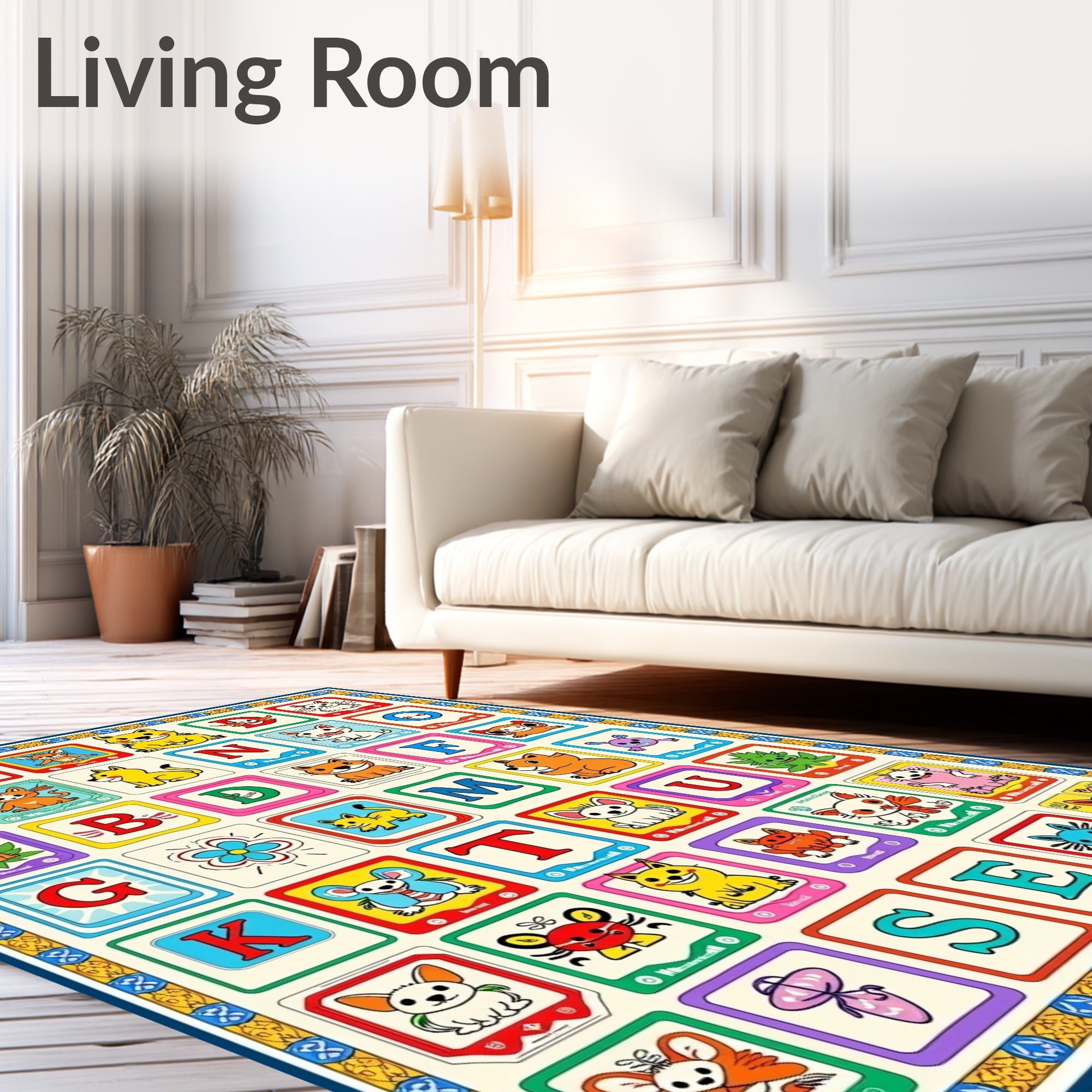 Playful Alphabet Animals Colorful Squares Rug