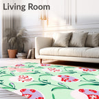 Whimsical Pink Bunny Botanical Garden Rug