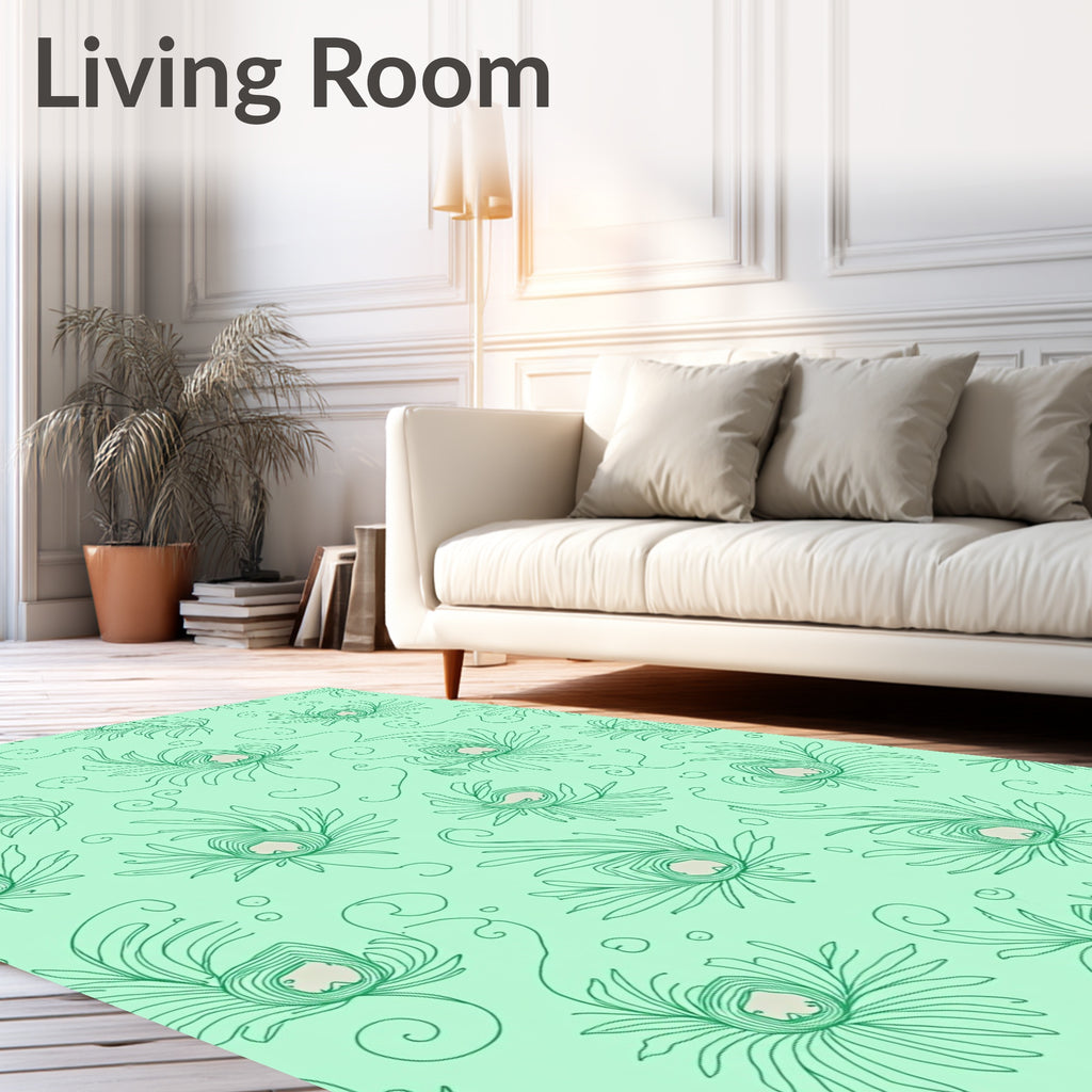 Mint Green Feather Swirl Art Rug