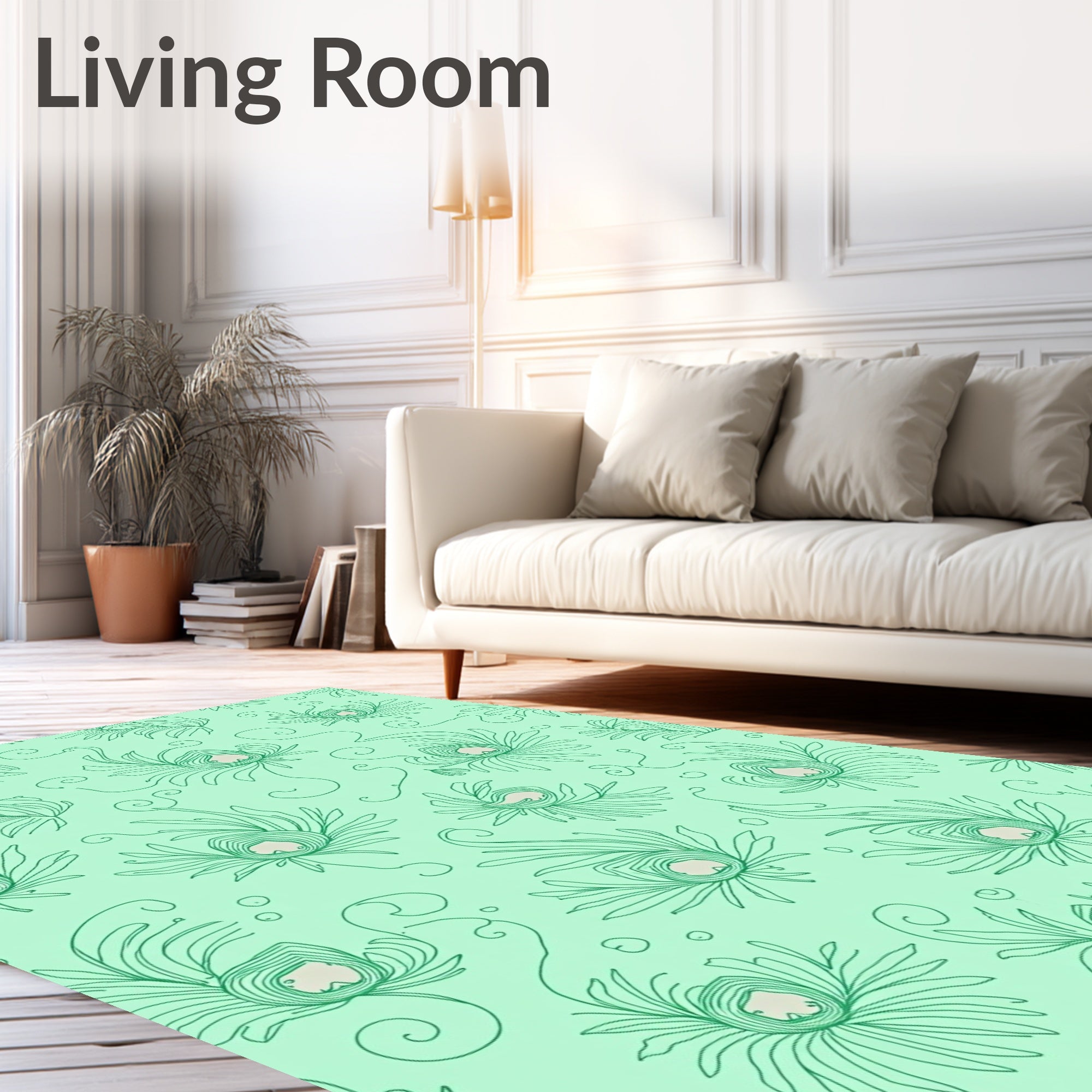 Mint Green Feather Swirl Art Rug