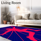 Crimson Leaping Athlete Blue Rays Rug