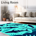 Navy Shark Teal Sea Life Collage Rug