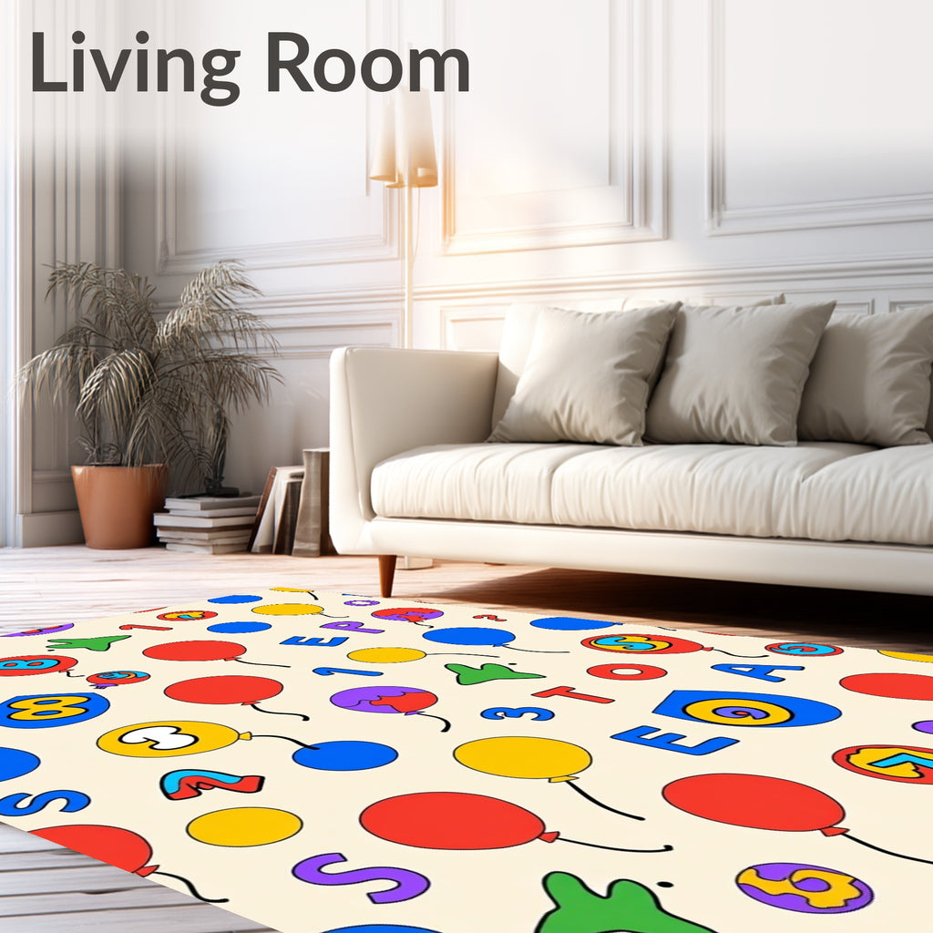 Bright primary balloons letters numbers Rug