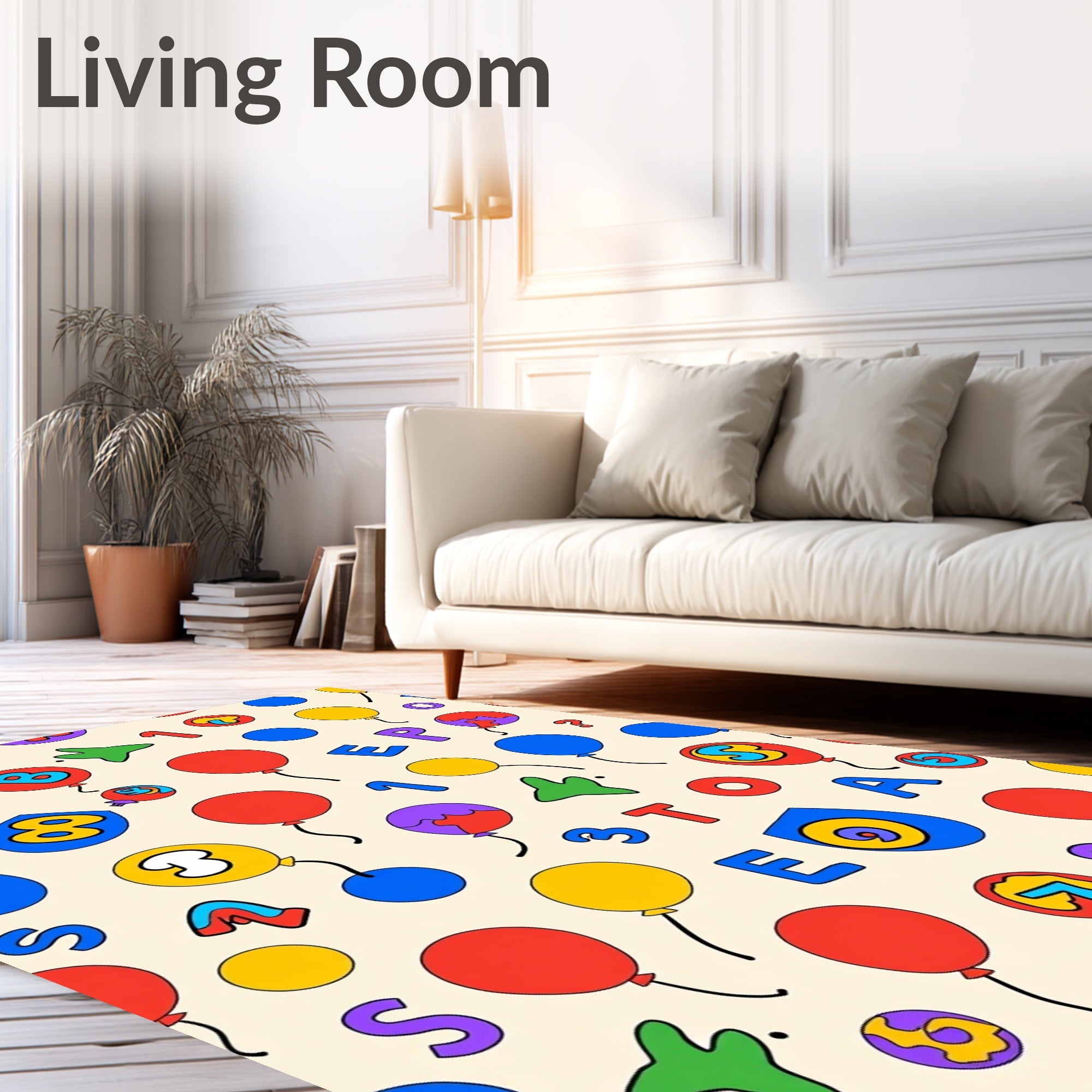 Bright primary balloons letters numbers Rug