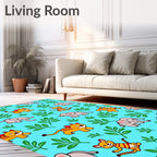 Cute Elephants Tigers Green Leaves Rug