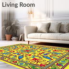 Vivid Yellow Red Blue Floral Medallion Rug