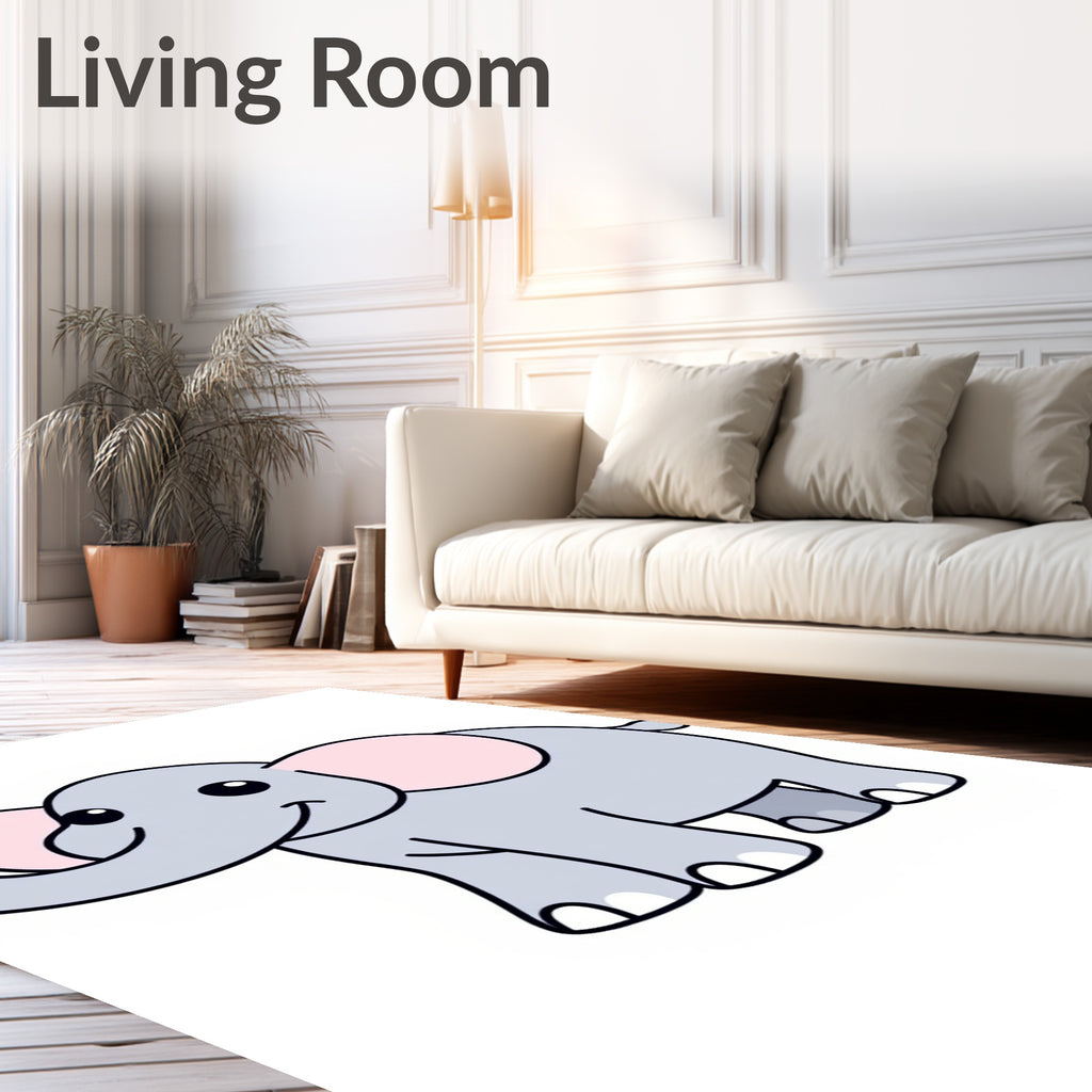 Cute Gray Elephant with Pink Ears Rug
