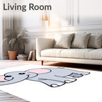 Cute Gray Elephant with Pink Ears Rug