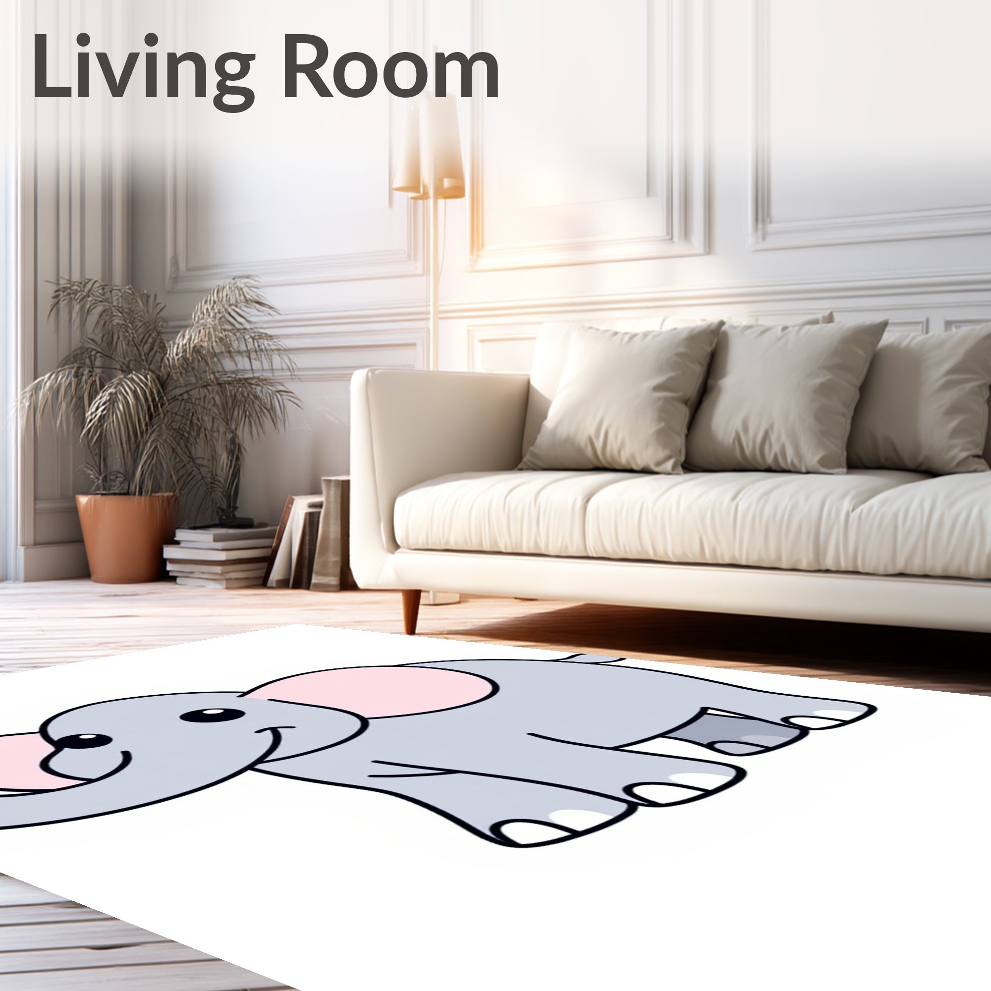 Cute Gray Elephant with Pink Ears Rug