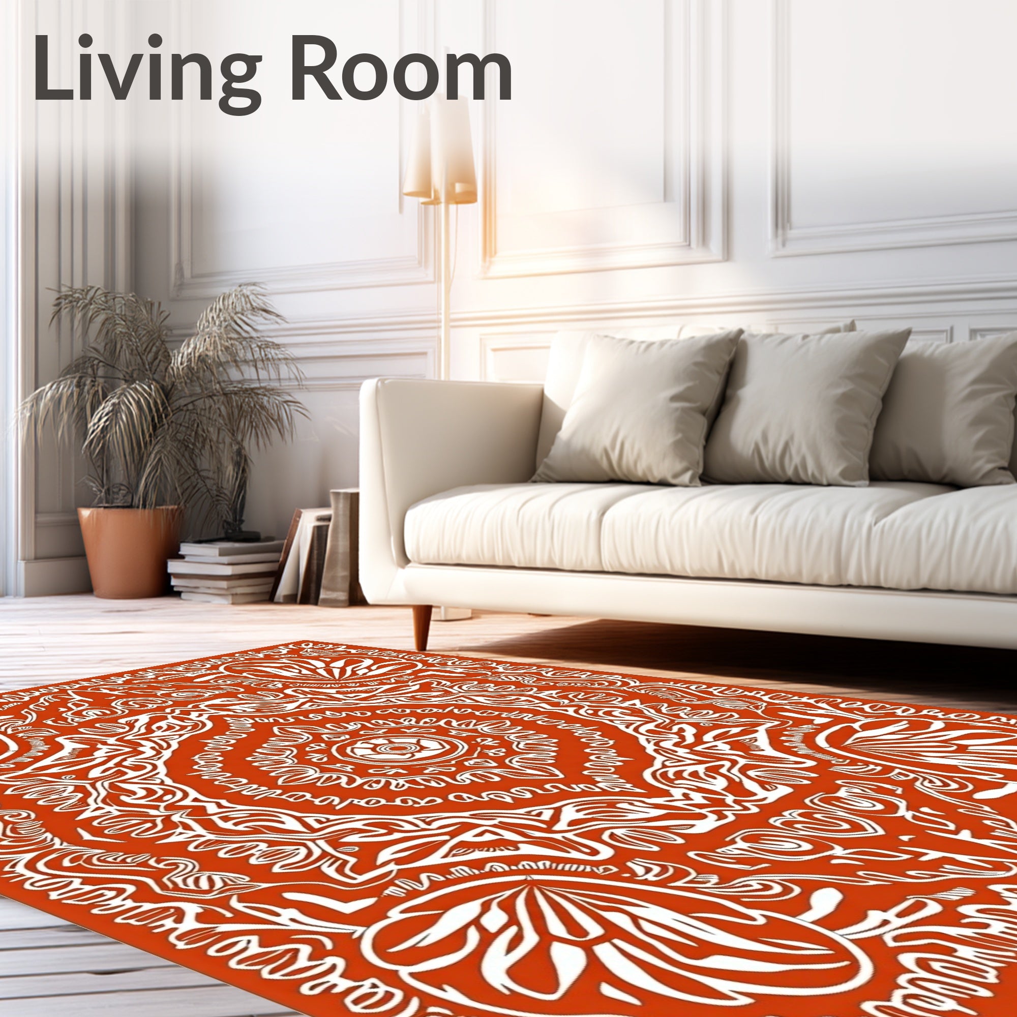 Vibrant Orange White Arabesque Medallion Rug