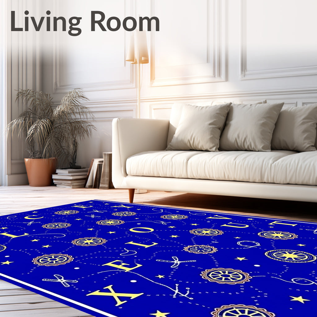 Yellow Wheel Starry Cosmic Blue Field Rug