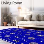 Yellow Wheel Starry Cosmic Blue Field Rug