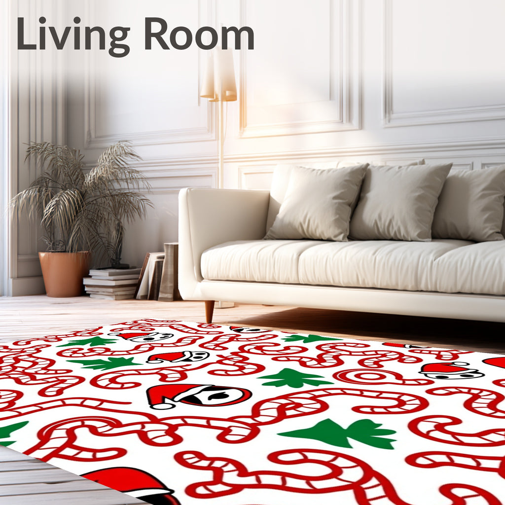 Red Candy Cane Christmas Panda Faces Rug