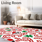 Red Candy Cane Christmas Panda Faces Rug