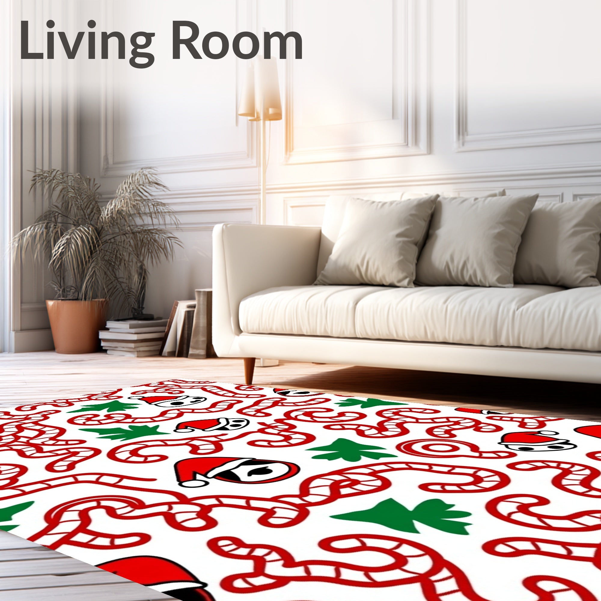Red Candy Cane Christmas Panda Faces Rug