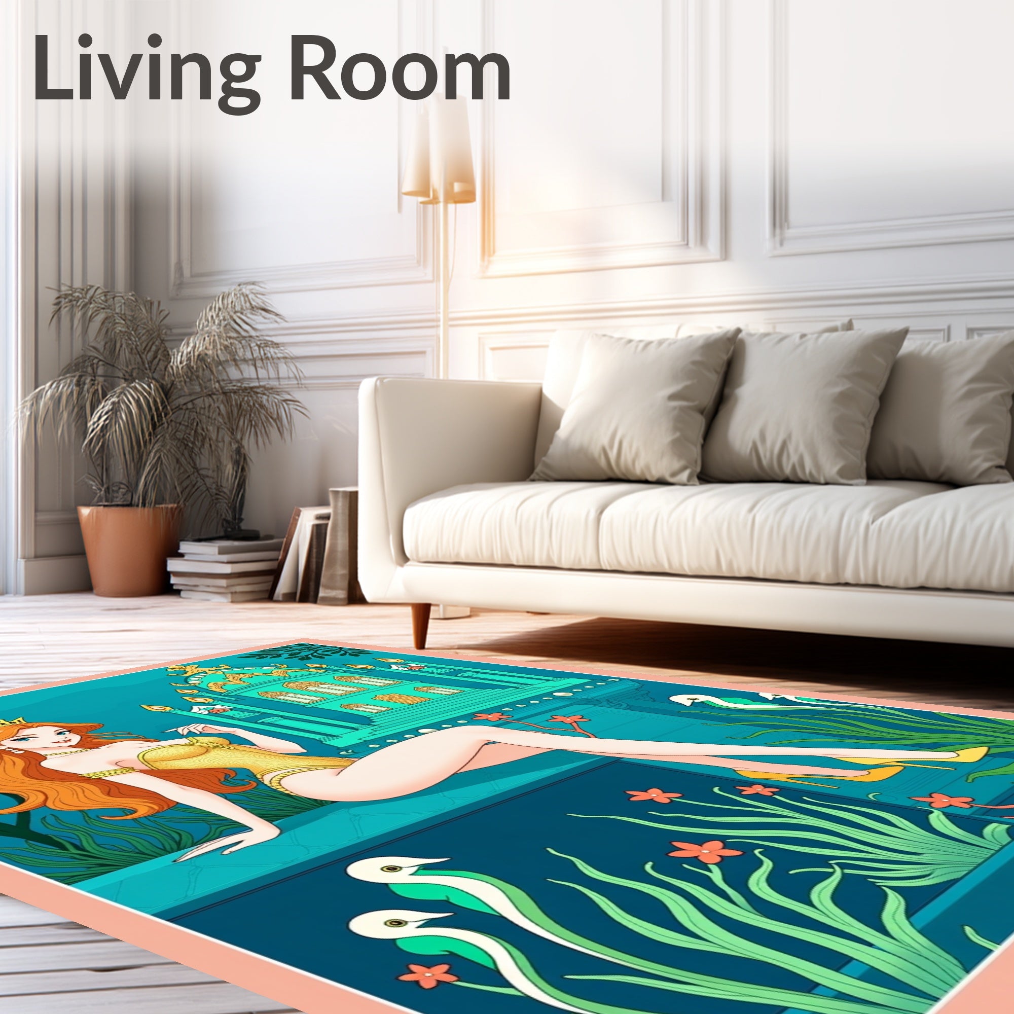 Golden Queen Turquoise Temple Seascape Rug