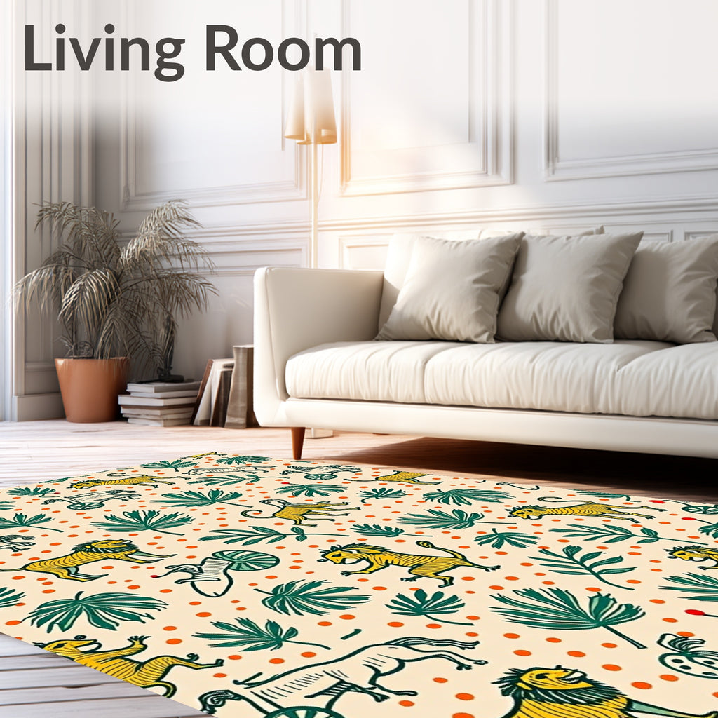 Whimsical Lions Playful Circus Scene Rug
