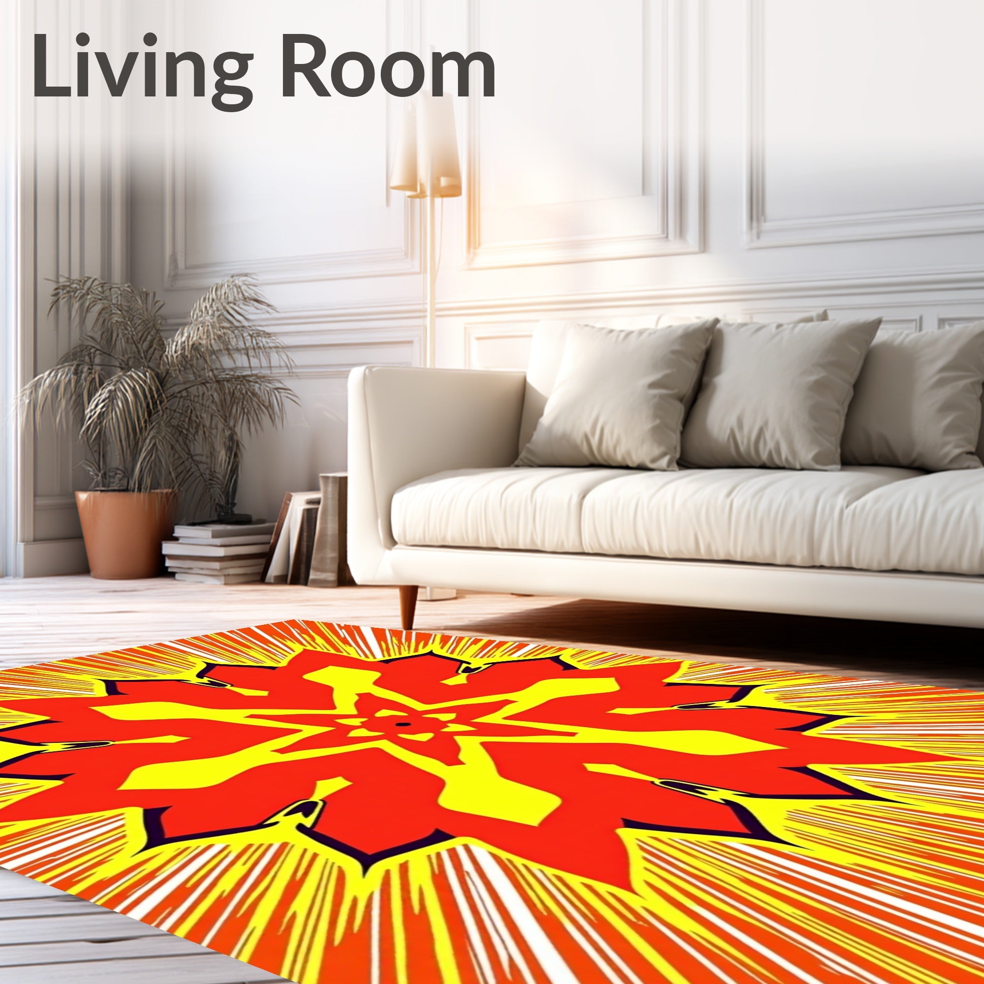 Radiant Red Yellow Burst Mandala Rug