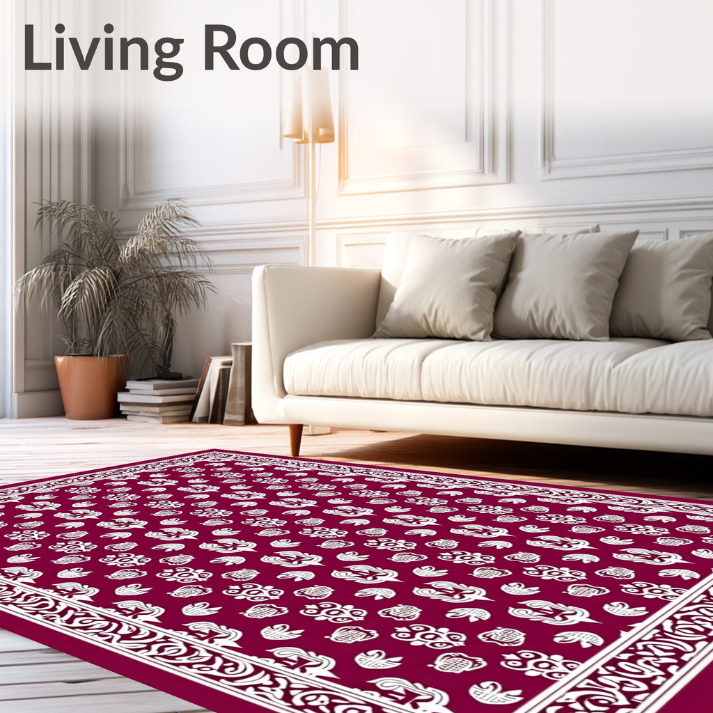 Crimson White Ornamental Medallion Rug