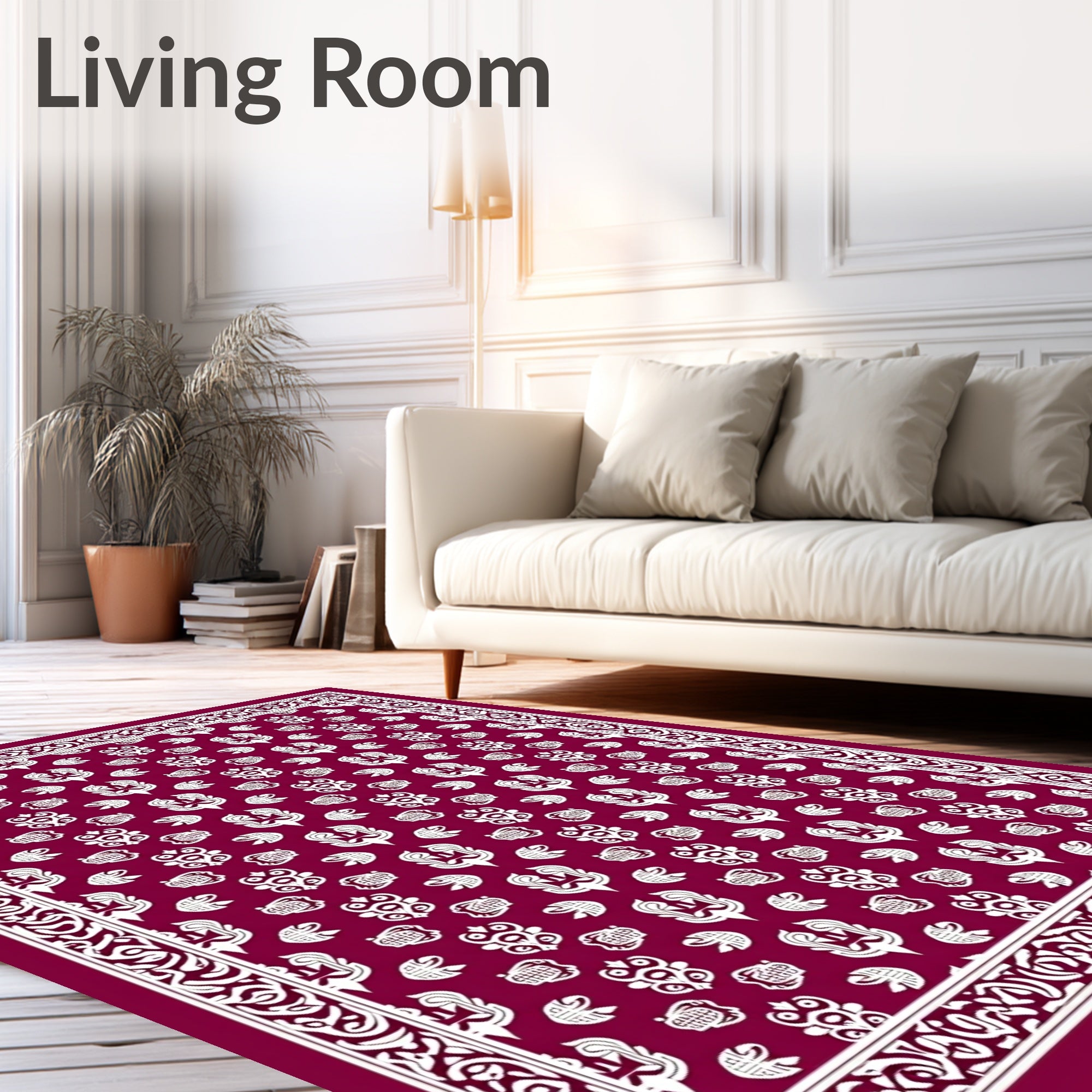 Crimson White Ornamental Medallion Rug