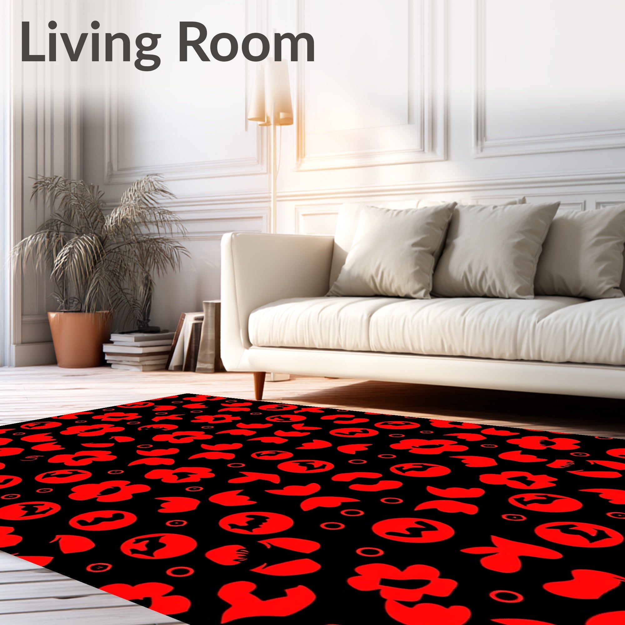 Bold Red Floral Whimsical Scatter Rug