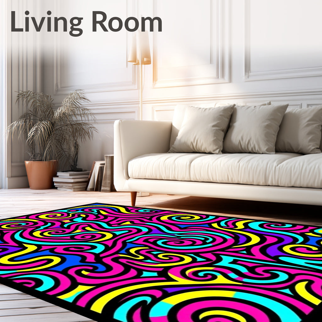 Vivid Psychedelic Swirl Abstract Rug