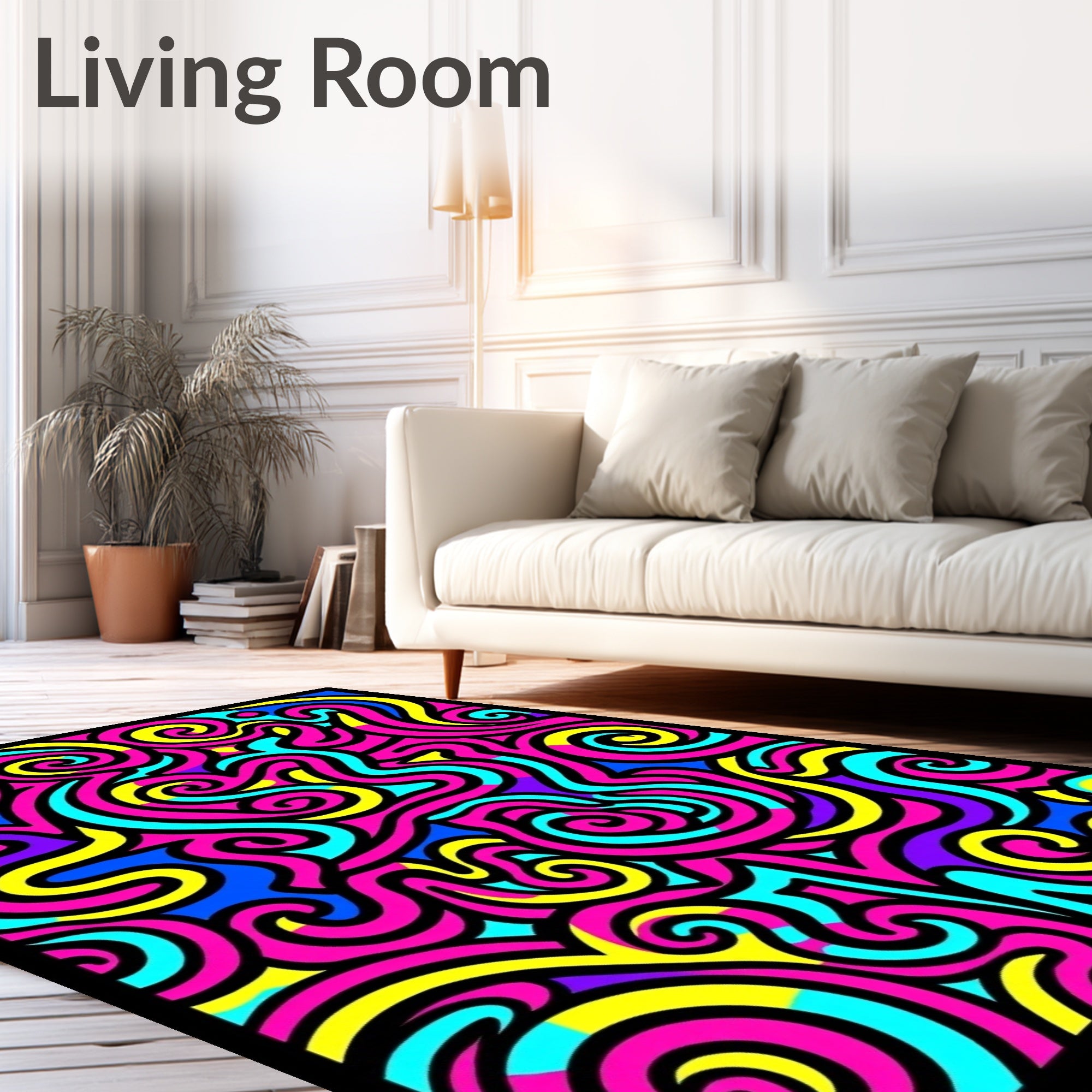Vivid Psychedelic Swirl Abstract Rug