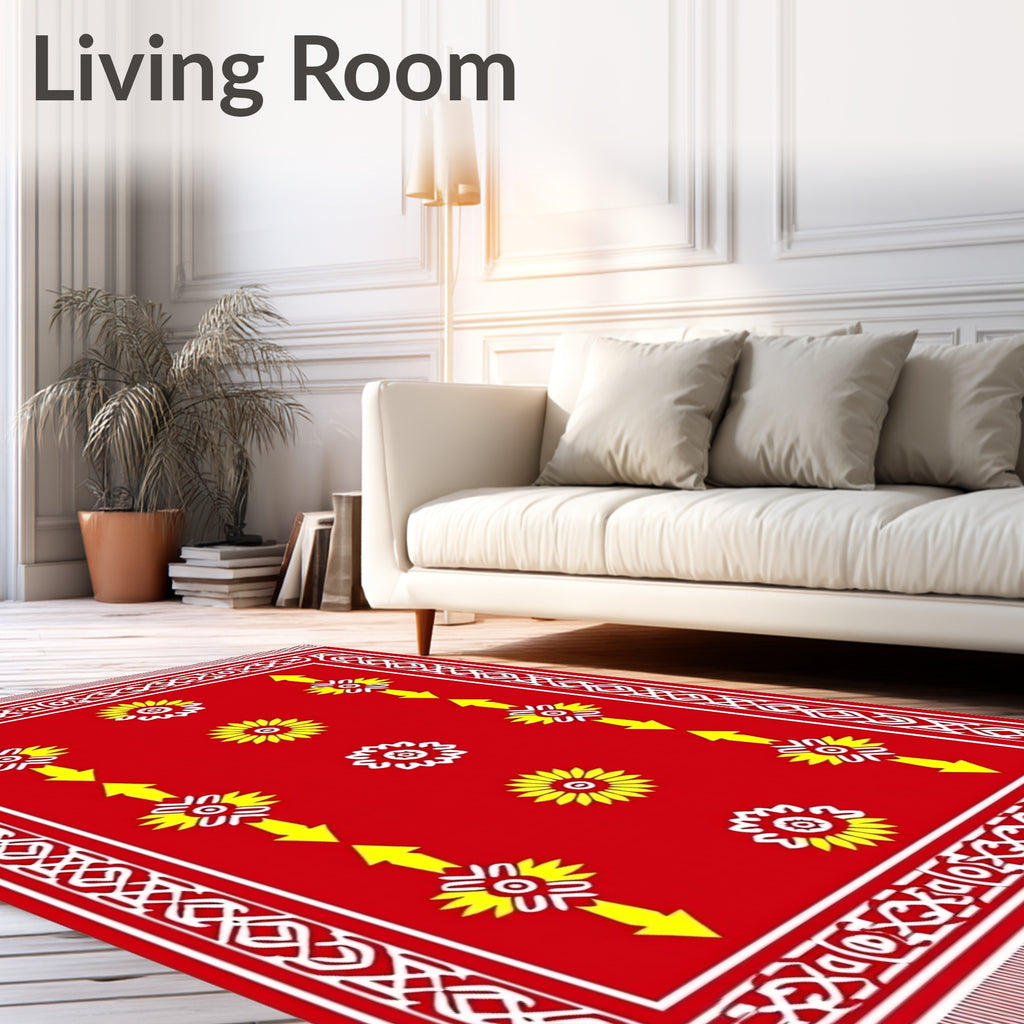 Bold Red Sun Flower Arrow Rug
