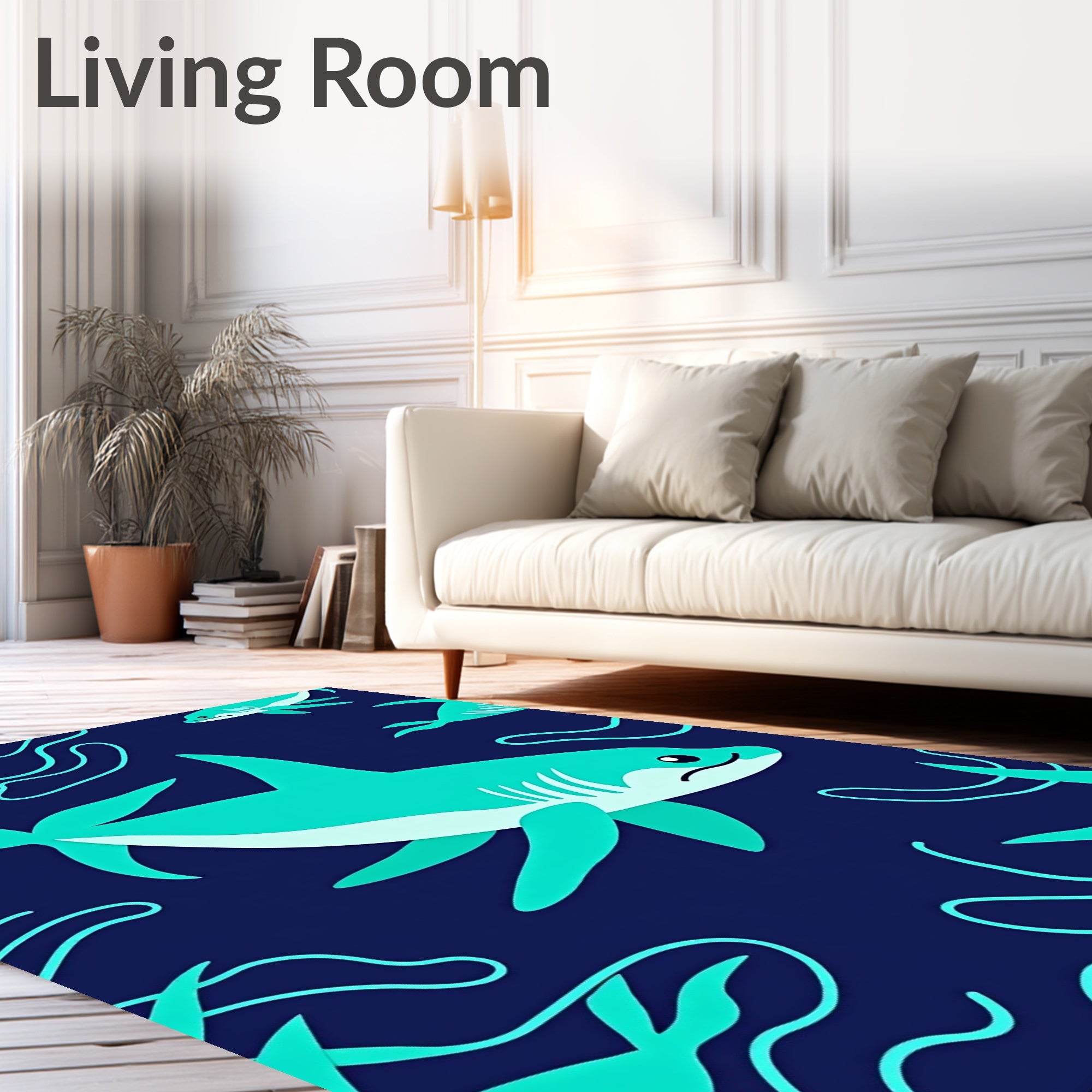 Turquoise Sharks Deep Water Swirls Rug