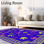 Blue Yellow Sea Creatures Scallop Border Rug