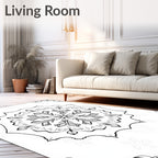 Black White Snowflake Mandala Corner Accents Rug