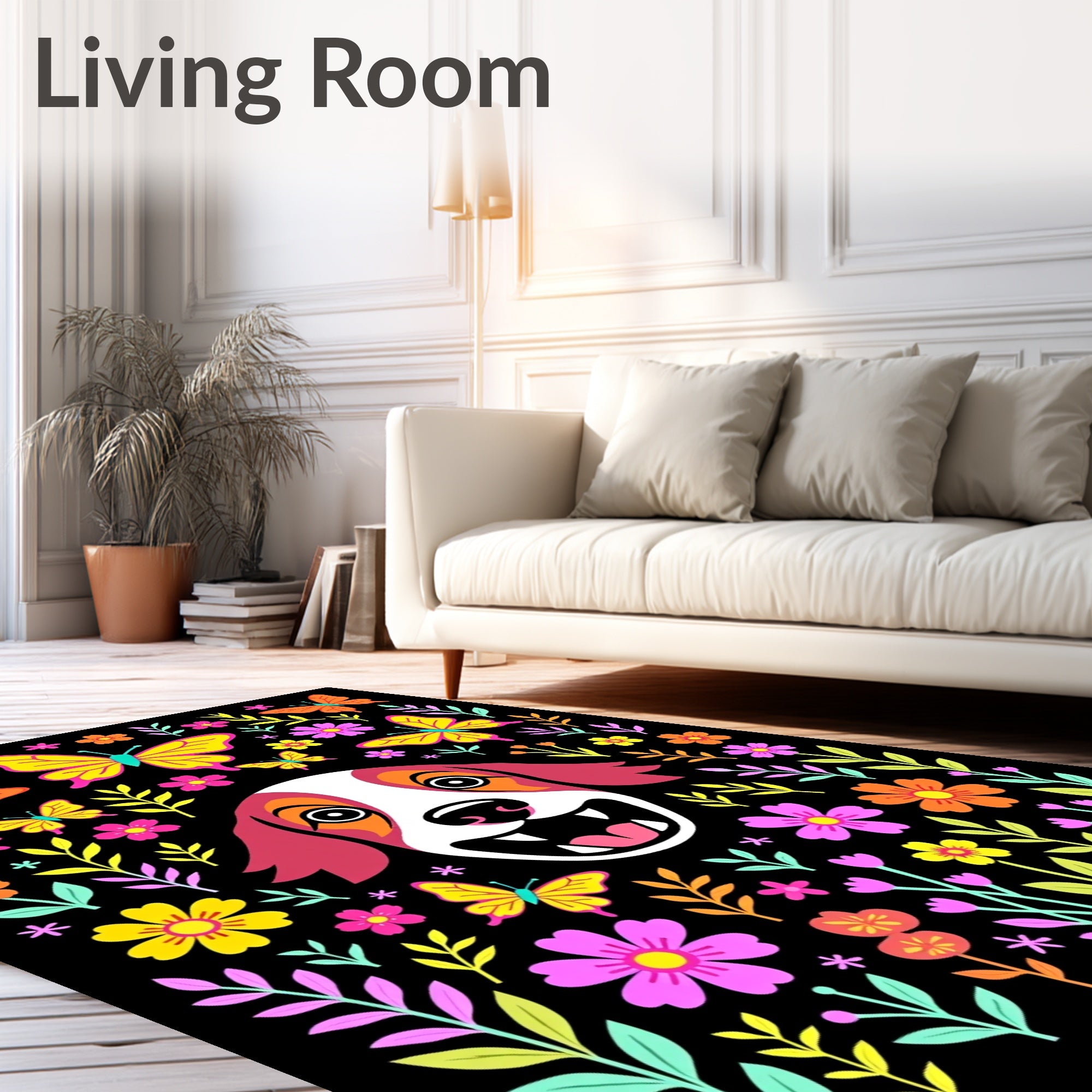 Joyful Dog Butterflies Floral Garden Rug