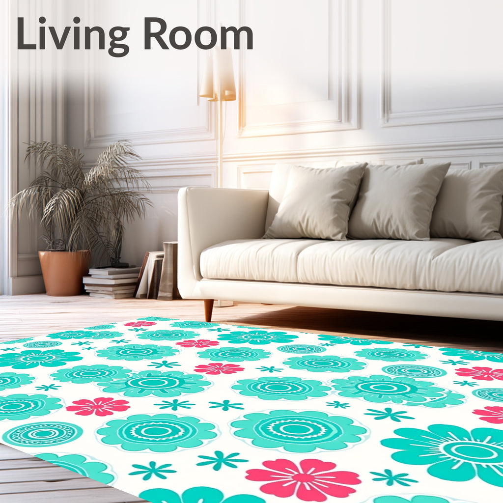 Aqua Coral Retro Daisy Sprinkle Rug