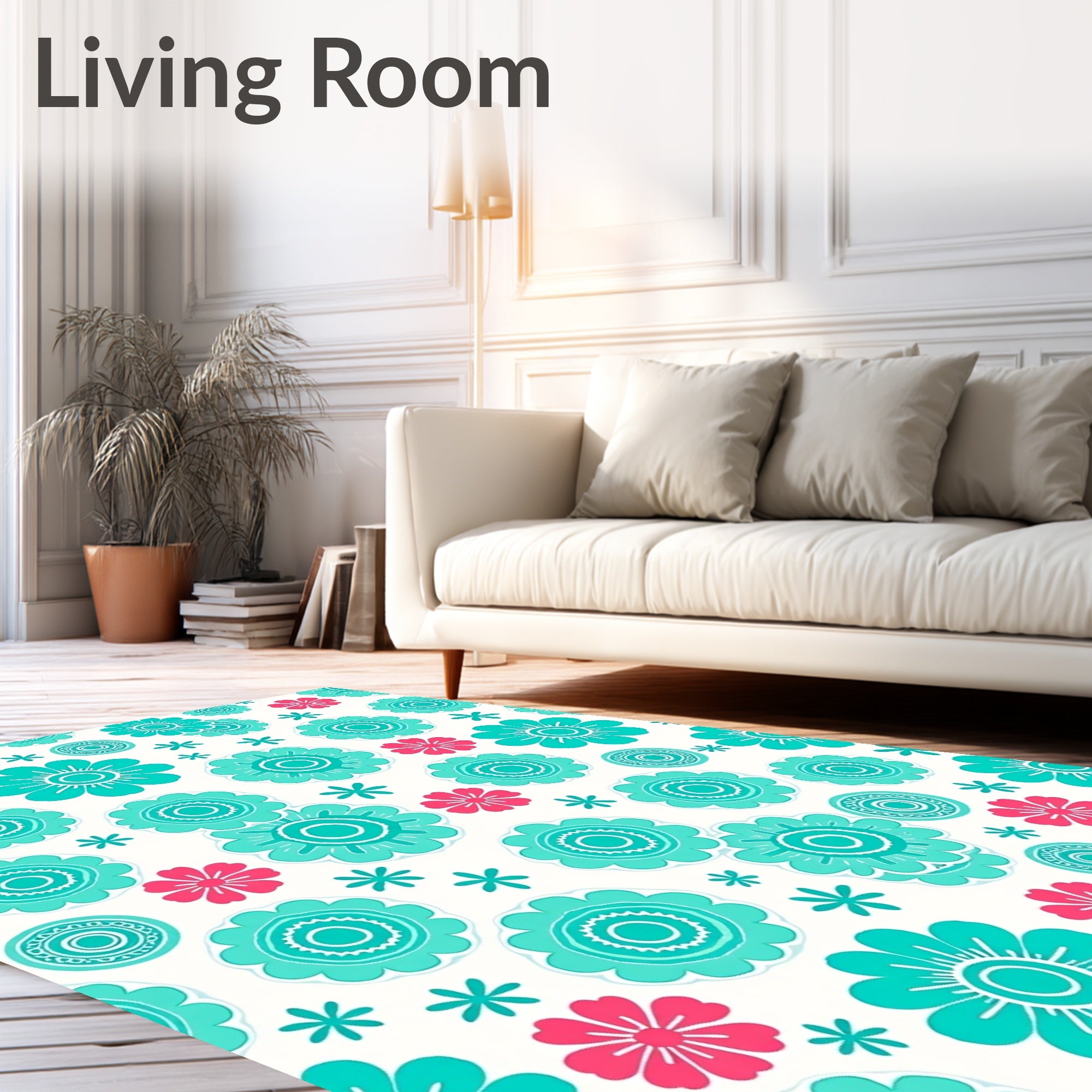 Aqua Coral Retro Daisy Sprinkle Rug