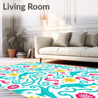 Aqua Dolphins Pink Seahorses Yellow Flowers Rug