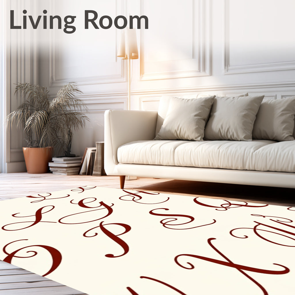 Crimson Script Alphabet Collage Rug