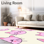 Pink Kawaii Cat Faces Scattered Rug