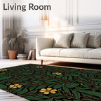 Dark Emerald Yellow Floral Vine Rug