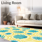 Turquoise Blue Botanical Circles Yellow Rug