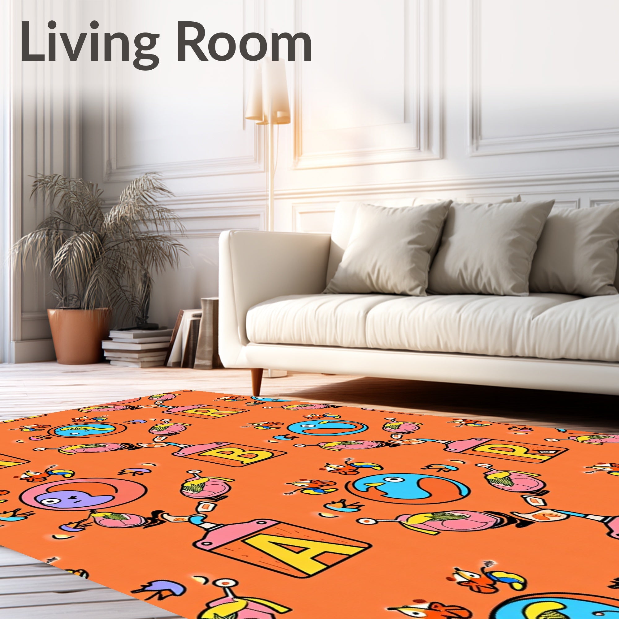 Playful Orange Creature Alphabet Circuit Rug