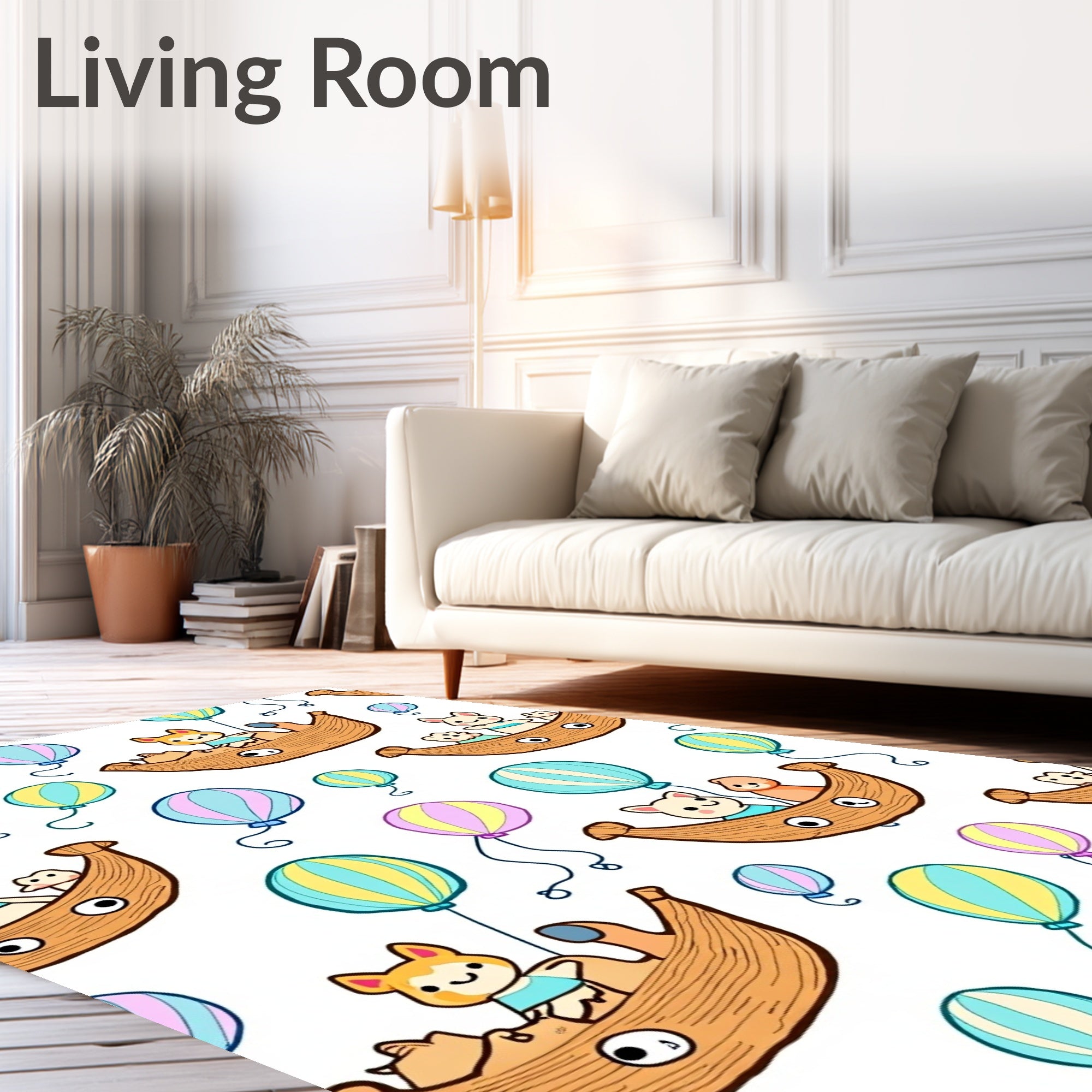 Cute Animals Balloon Adventure Rug