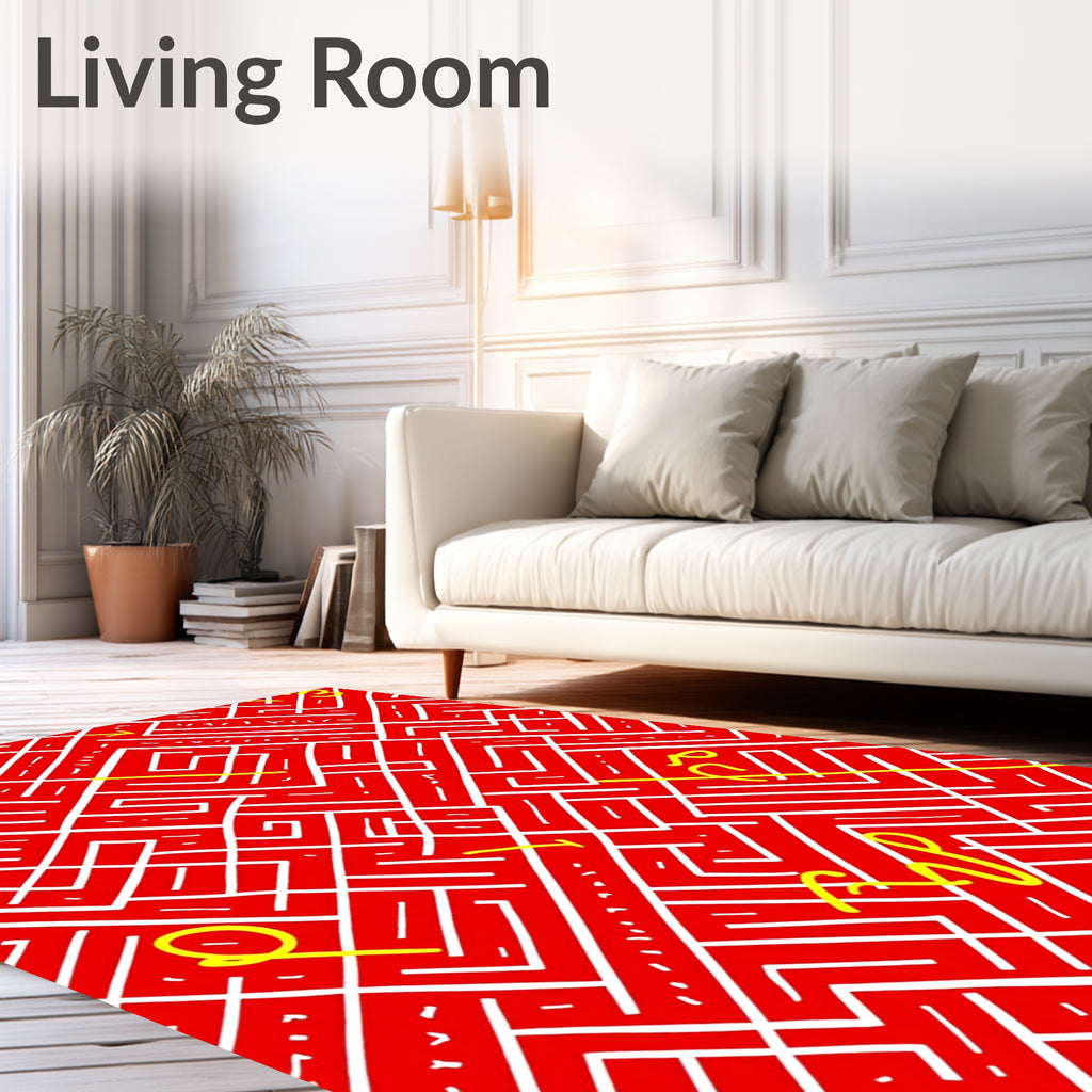 Crimson White Labyrinth Lines Rug