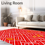 Crimson White Labyrinth Lines Rug