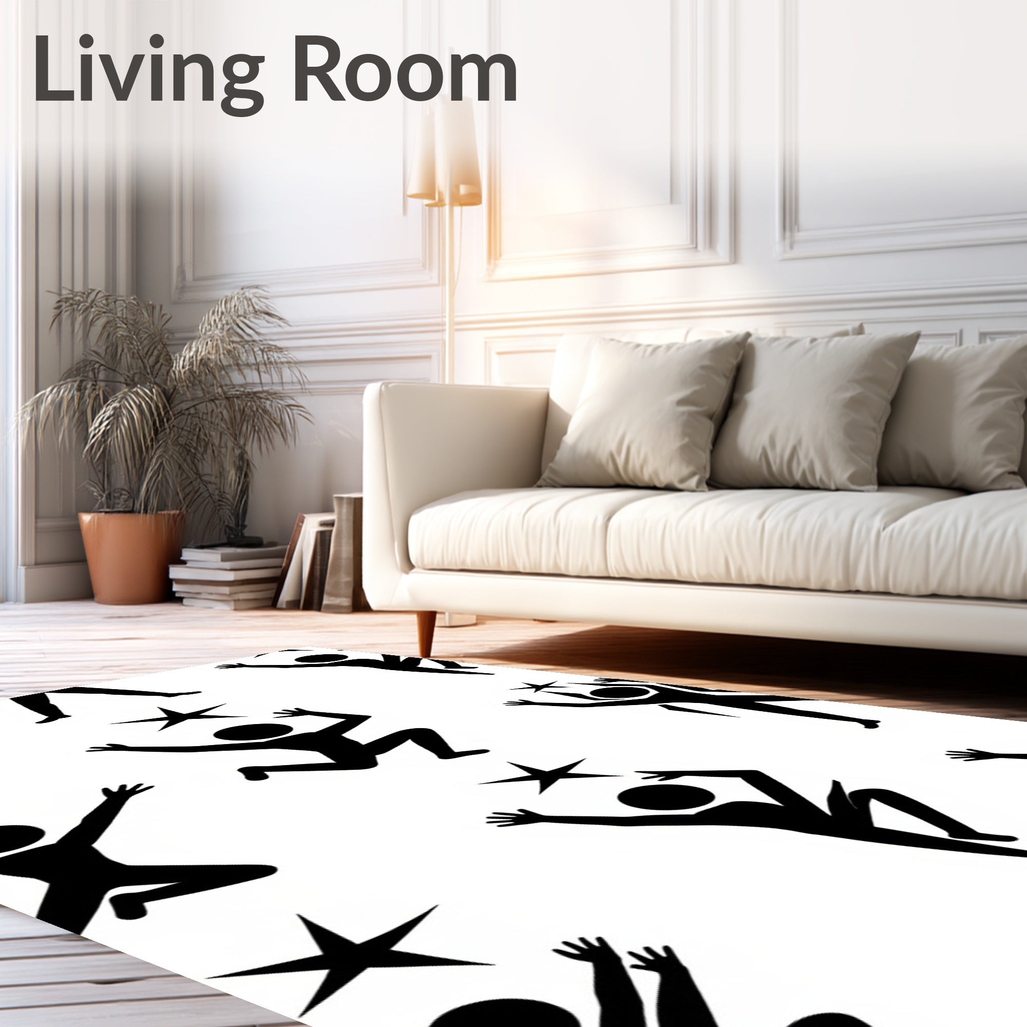 Dynamic Black Figures Reaching For Stars Rug