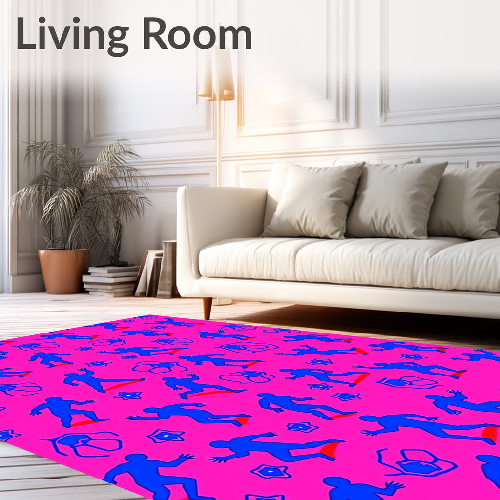 Radical Blue Figures Pink Background Rug