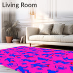 Radical Blue Figures Pink Background Rug