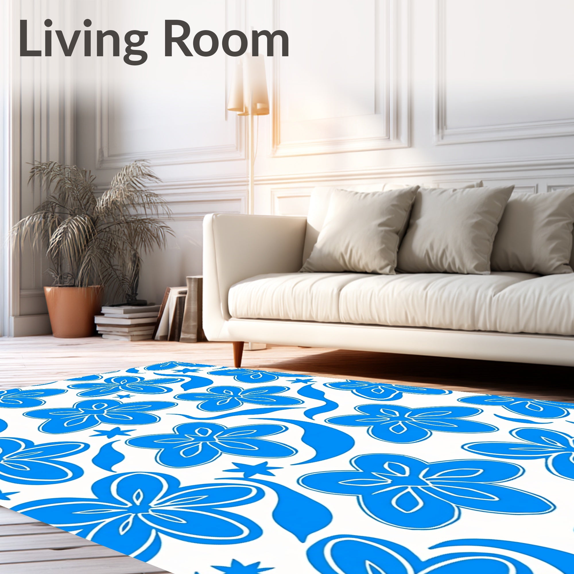 Bold Blue Tropical Floral Medley Rug
