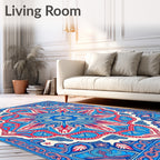 Vibrant Blue Red Floral Mandala Square Rug